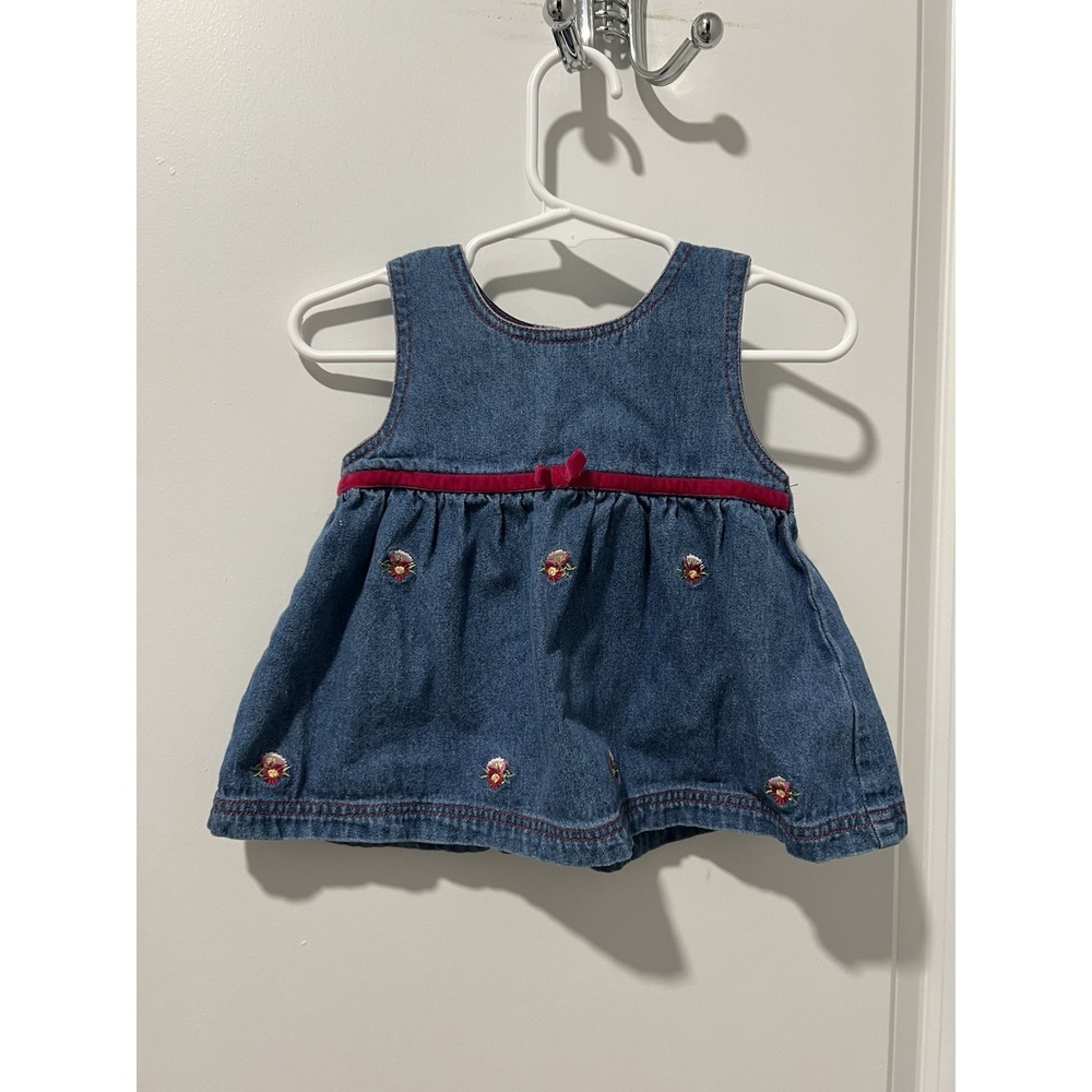 Vintage Denim Floral Embroidered Baby Dress Size 3-6‎ Months